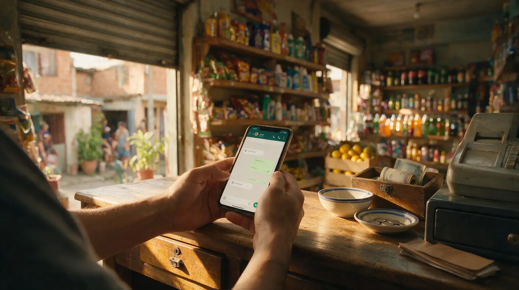 Dueño de una PYME revisando en su celular el estado de su negocio automatizado