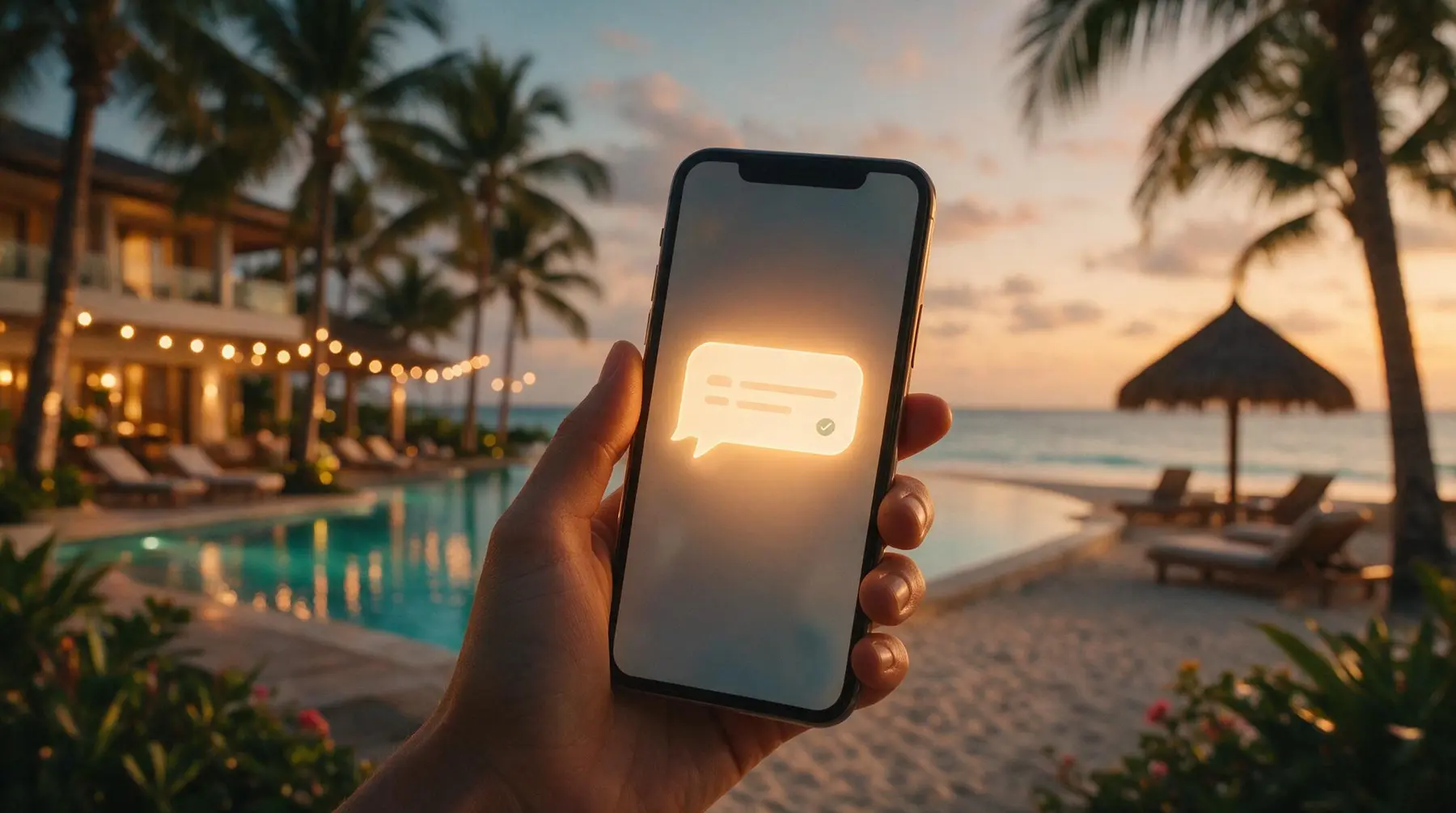 Agente de viajes u hotelero atendiendo a un huésped con ayuda de un panel digital